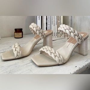 NEW! Dolce Vita Braided “Stacey” Block Heel Slide on Size 8.5 tan leather sandal